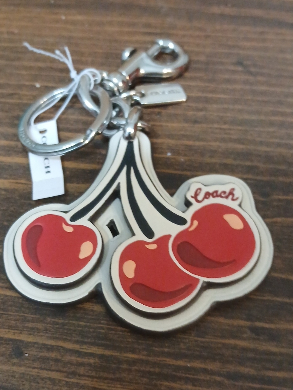 Coach Red Cherry Cluster Keychain with Cream Trim